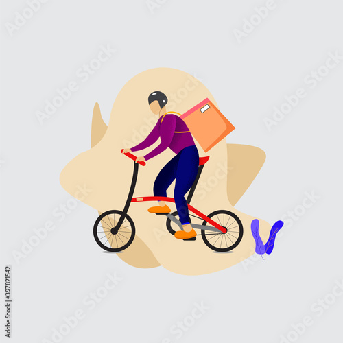 flat design style, Online delivery service concept, online order tracking, delivery home, and office. delivery man with bicycle.  Vector illustration