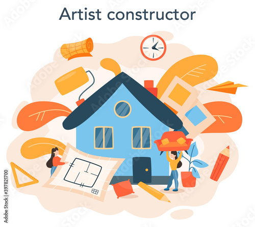 Professional interior designer concept. Decorator planning the design