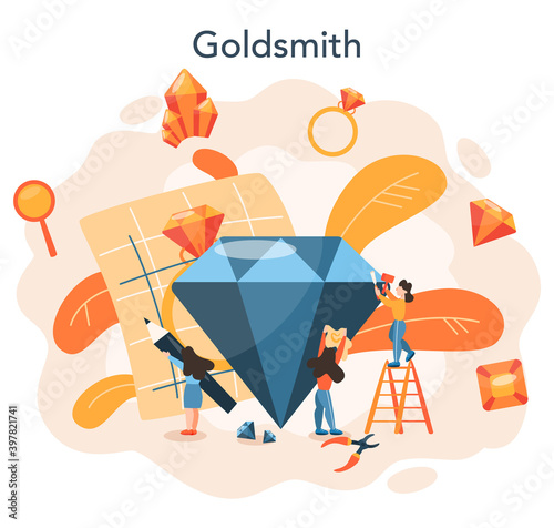 Jeweler and jewelry concept. Idea of creative people and profession