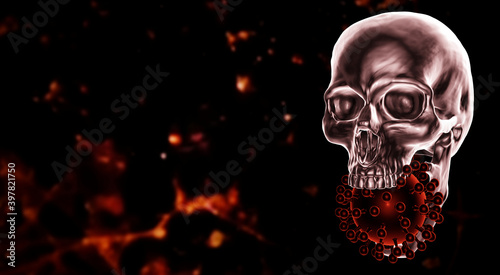 Totenkopf in Cyberpunk - Optik vor schwarz / rotem Hintergrund