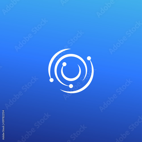 Whirlpool logo concept. Hurricane isolated icon on blue background. Retina scan for business and developing startup. Eye surgery flat style vector illustration