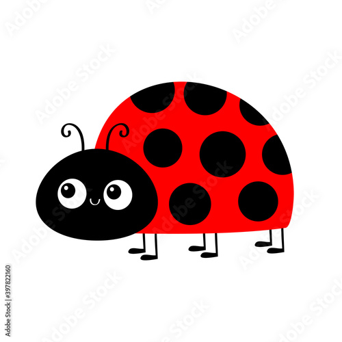 Lady bug ladybird insect. Ladybug icon. Cute cartoon kawaii funny baby character. Side view. Happy Valentines Day. Flat design. White background. Isolated.