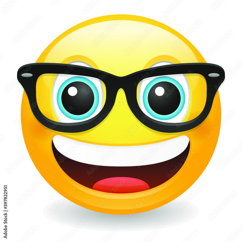Geek glasses Emoji Kawaii Face. Nerdy Vector Design Art Trendy Communication. Chat Elements.