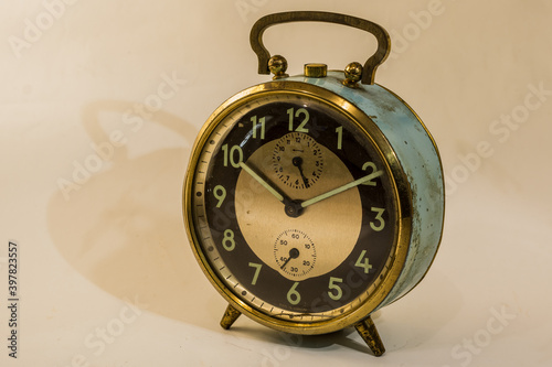 vintage clock with front view points at 10.10