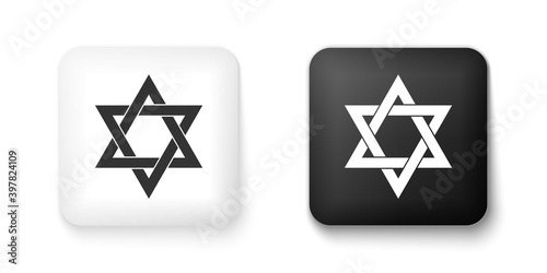 Black and white Star of David icon isolated on white background. Jewish religion symbol. Square button. Vector.