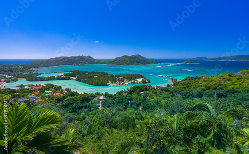 A view from the top of natural reserve Fond Ferdinand on Praslin island in Seychelles