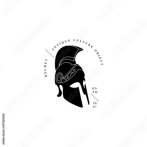 Vector set of antique logo - warrior helmet. Ancient greek or roman style element.