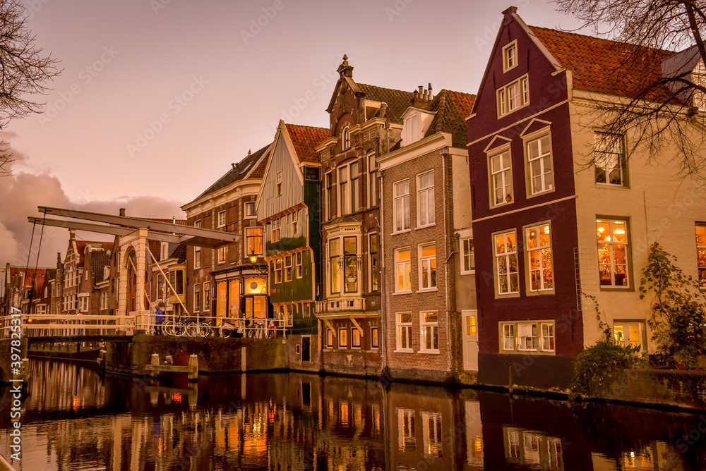 The old citycentre of Alkmaar during twilight.