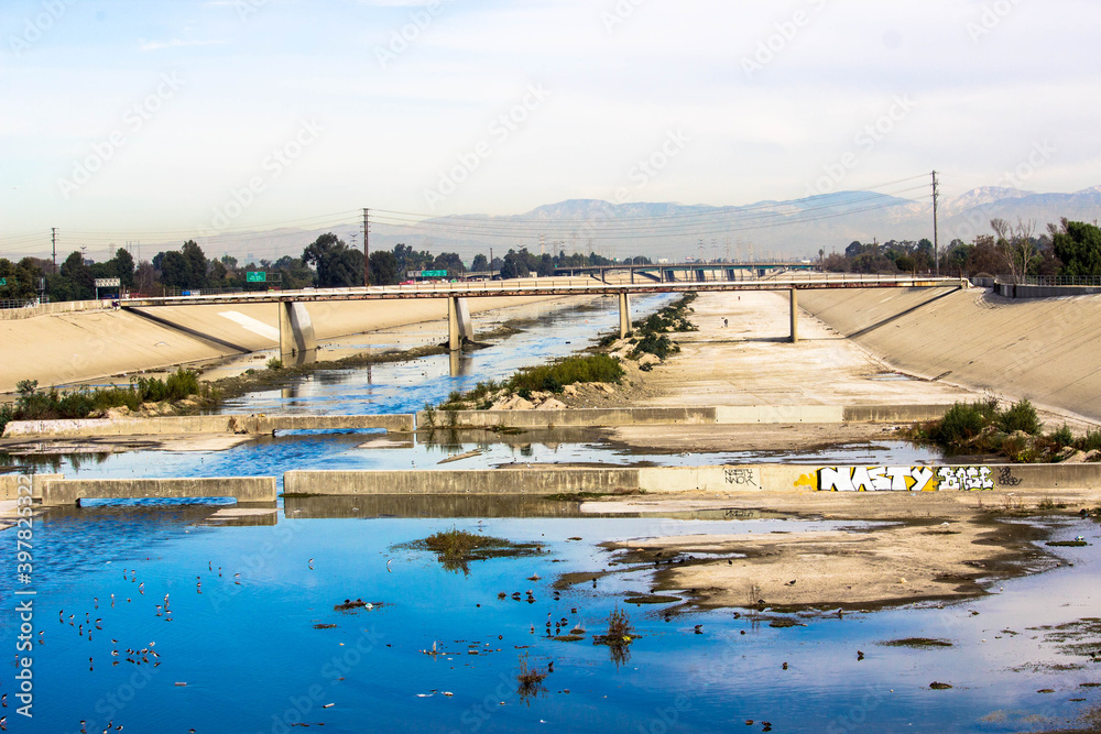 Los Angeles River Flowing Through Long Beach CA