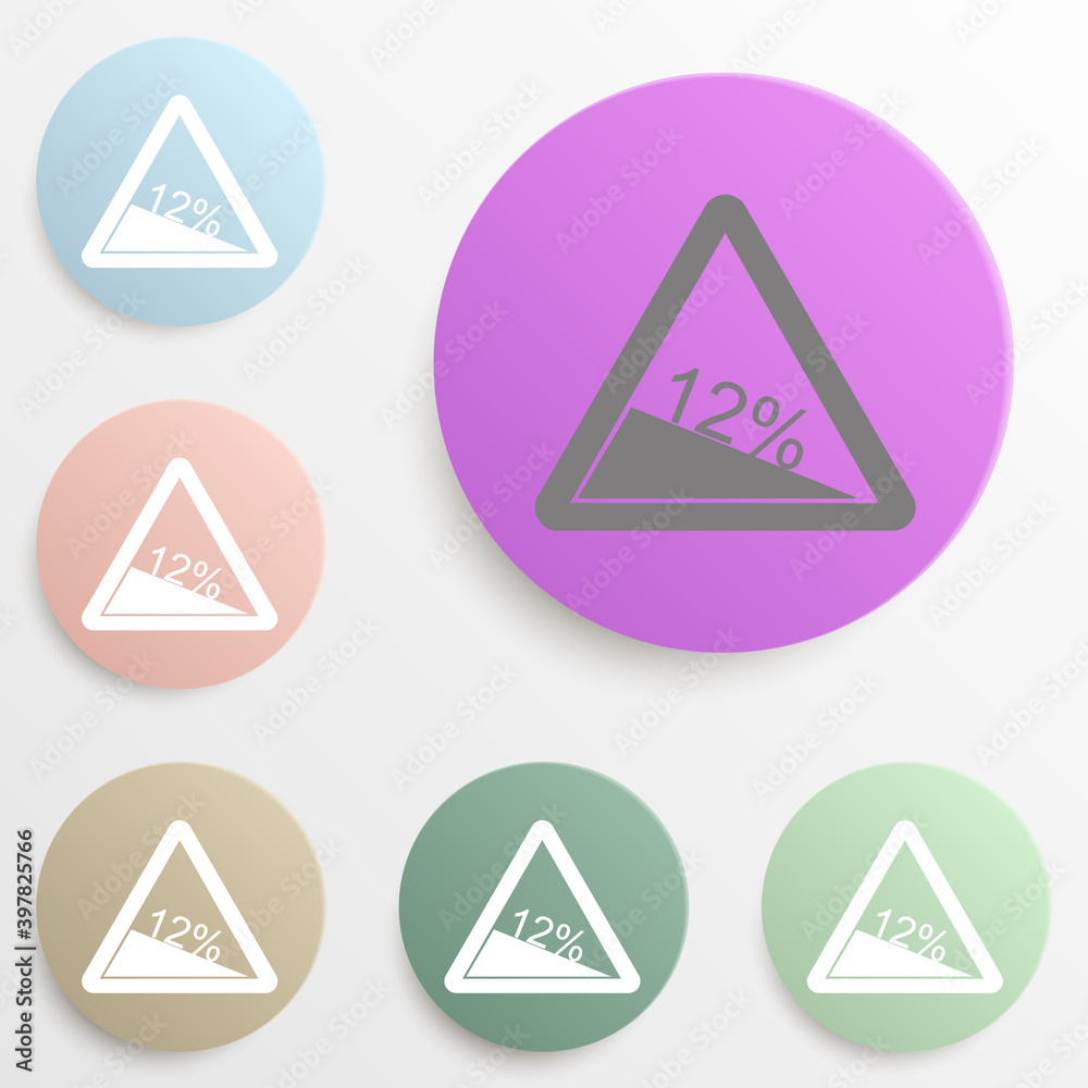 Traffic Sign Steep incline 12 badge color set. Simple glyph, flat vector of web icons for ui and ux, website or mobile application