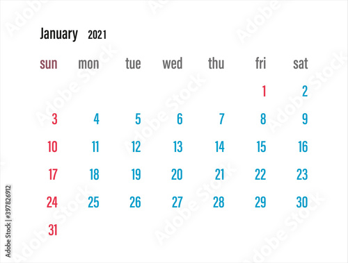 Tradicional calendar. Calendar 2021 template. Calendar starts sunday. Vector illustration.