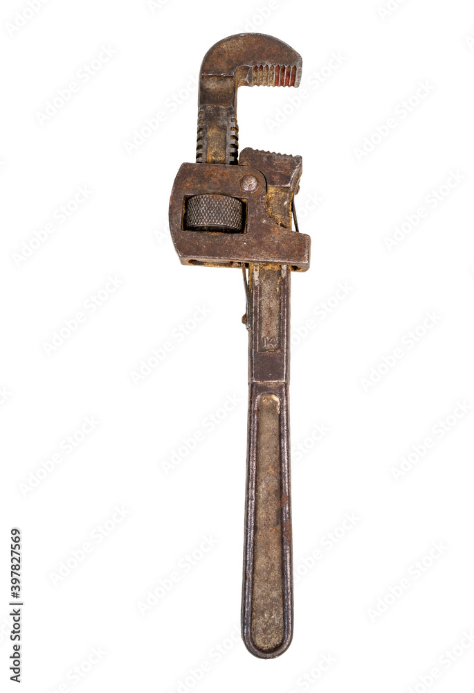 Old rusty antique wrench isolated on white Old rusty antique wrench isolated on white