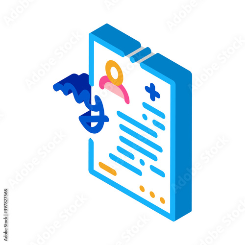 insurance agreement medical document icon vector. isometric insurance agreement medical document sign. color isolated symbol illustration © PikePicture