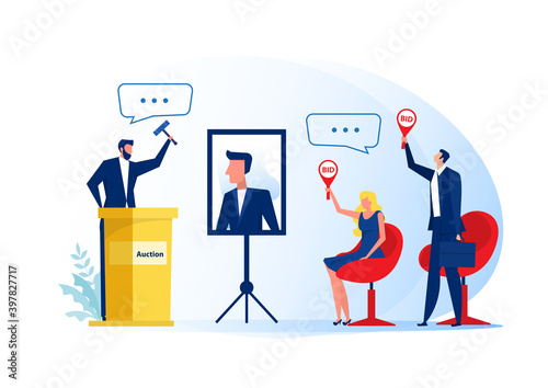 Auction business concept, Selling portrait painting. website landing page design template Vector Illustration.