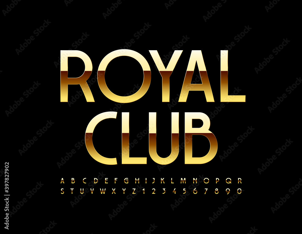 Vector premium template Royal Club. Elite Gold Font. Luxury style Alphabet Letters and Numbers set