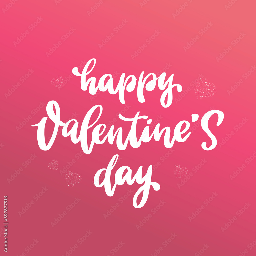 Creative hand lettering quote 'Happy Valentine's day' on pink background. Good for cards, signs, posters, invitations, stickers, prints, etc.