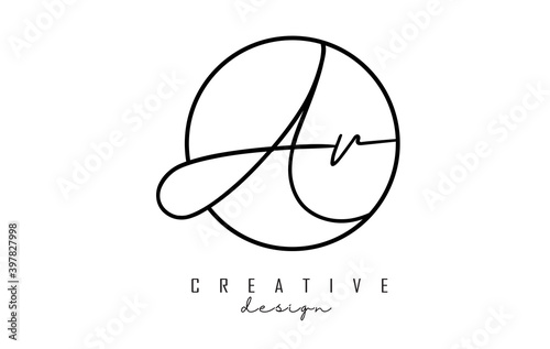 Handwriting letters AR A R logo design with simple circle vector illustration.