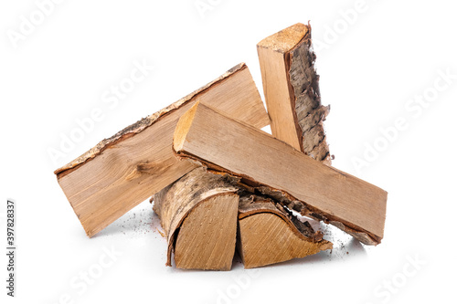 Fototapeta birch firewood logs isolated on white background