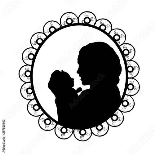 Silhouette in frame happy mother holding newborn little baby