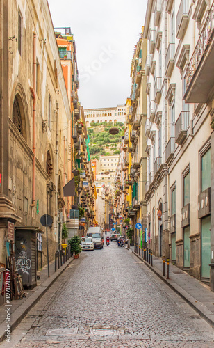 Fototapeta Naklejka Na Ścianę i Meble -  Naples, Italy - an intricate maze of narrow streets and alleys, the Spanish Neighborhoods (Quartieri Spagnoli) are the heart of Naples. Here in particular a glimpse