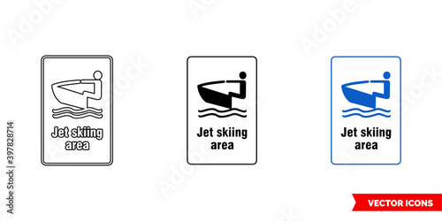 Jet skiing area general notice sign icon of 3 types color, black and white, outline. Isolated vector sign symbol.