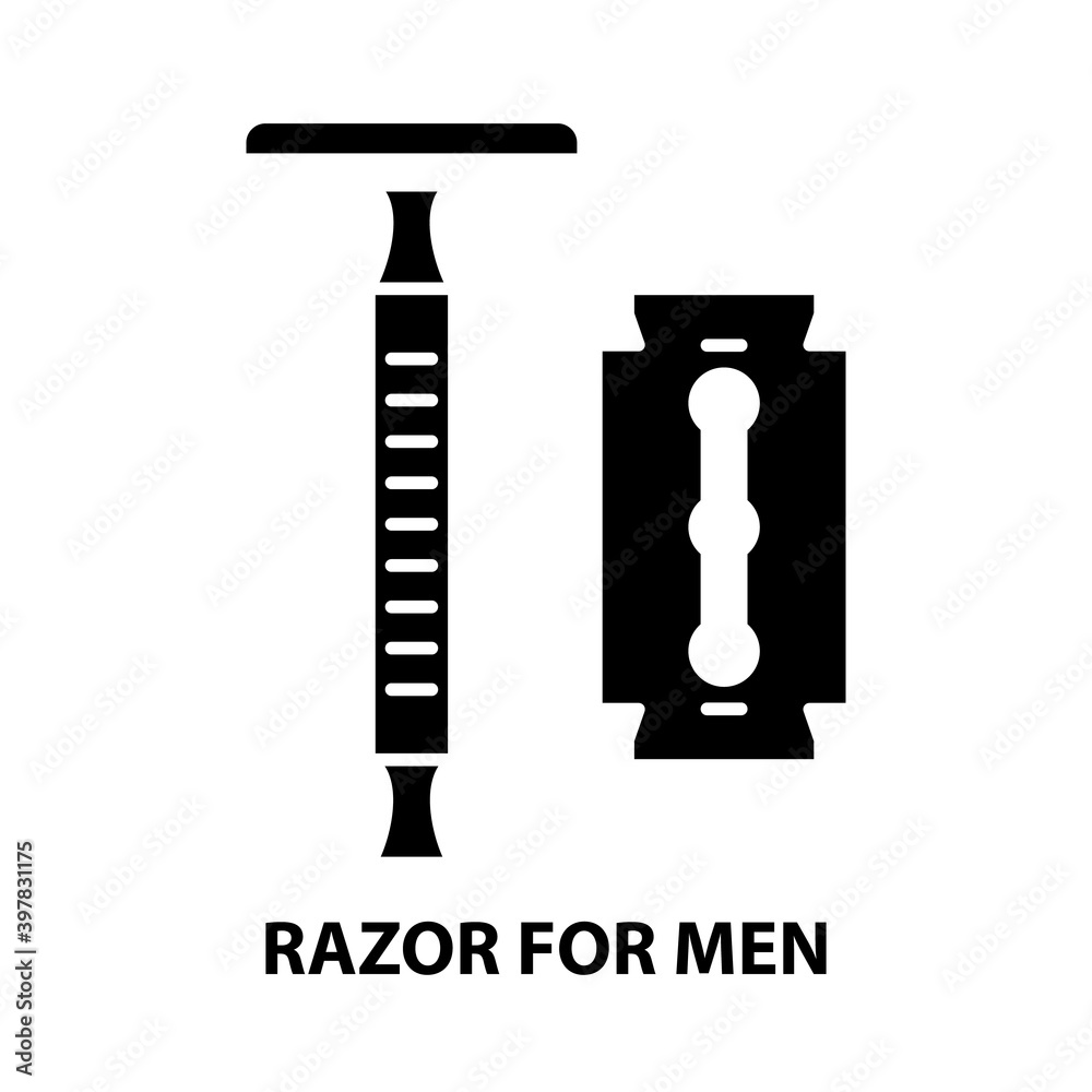razor for men icon, black vector sign with editable strokes, concept illustration razor for men icon, black vector sign with editable strokes, concept illustration