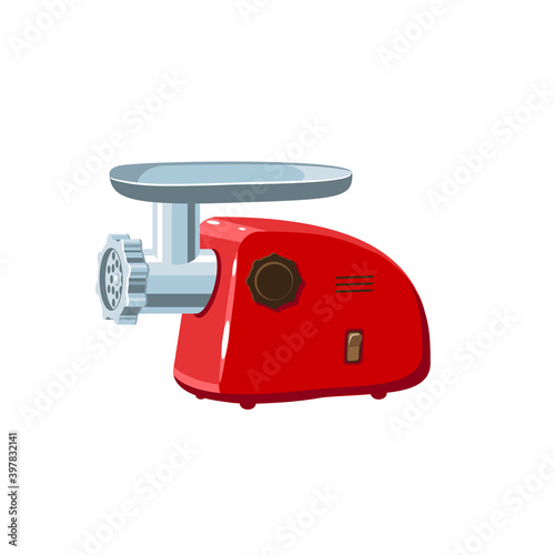 Electric meat grinder, modern domestic mincing machine. Vector illustration flat cartoon icon isolated on white background.