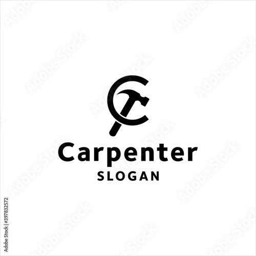 Initial C logo design for carpenter  logo vector with hammer