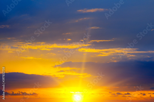 Fototapeta Naklejka Na Ścianę i Meble -  Beautiful sunset sky above clouds with dramatic light.