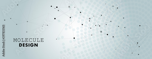 Vector molecules with lines dots black color blue background