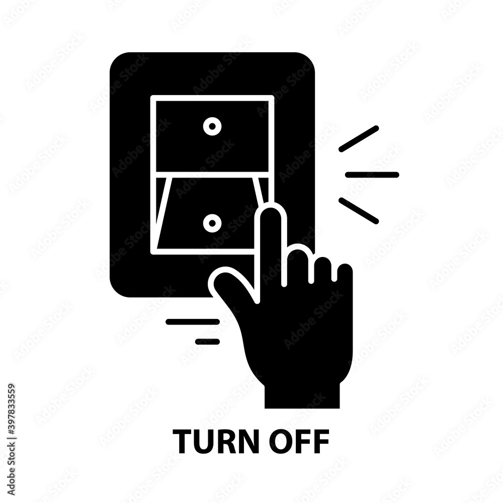 turn off icon, black vector sign with editable strokes, concept illustration turn off icon, black vector sign with editable strokes, concept illustration