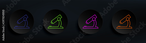 microscope dark badge color set. Simple thin line, outline vector of education icons for ui and ux, website or mobile application