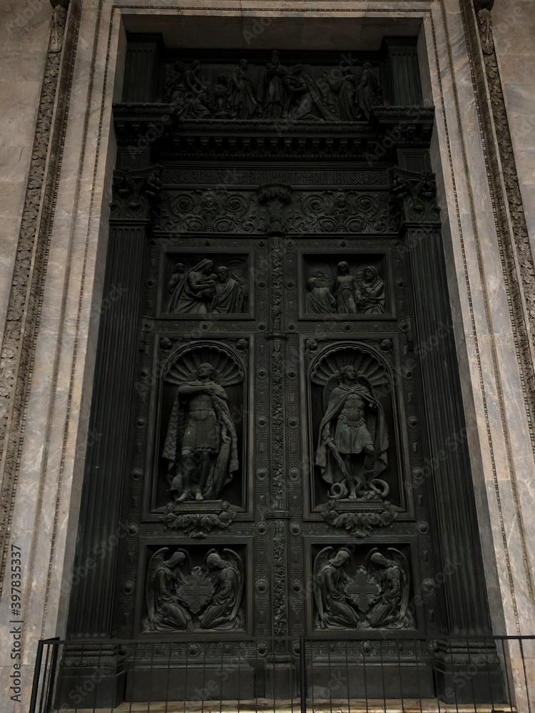 Beautiful grey door of the Cathedral in Saint Petersburg