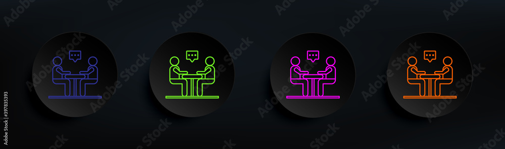 business communication dark badge color set. Simple thin line, outline vector of interview icons for ui and ux, website or mobile application business communication dark badge color set. Simple thin line, outline vector of interview icons for ui and ux, website or mobile application