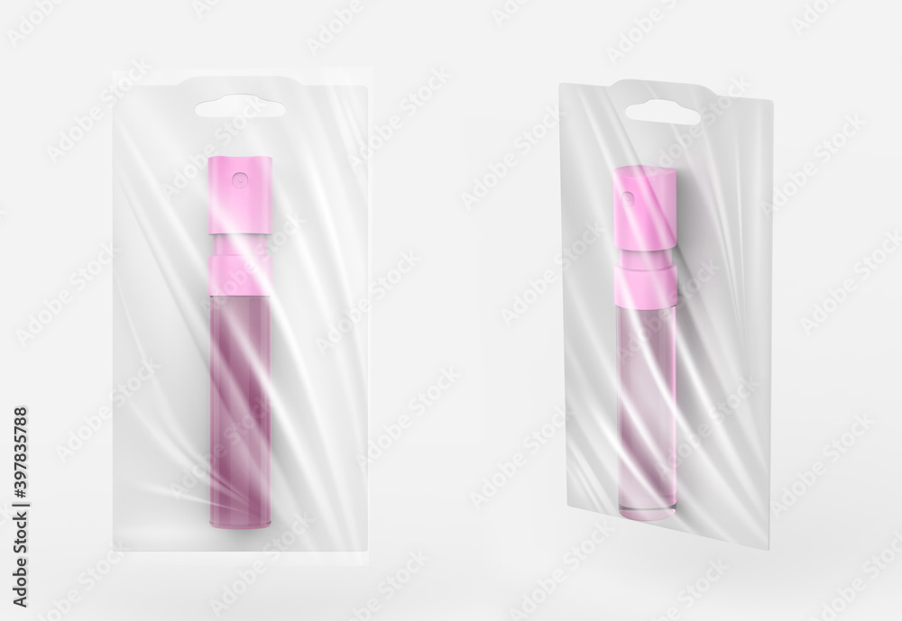 Perfume atomizers template realistic spray case for fragrance. Open packaging isolated on white background. 3d illustration Perfume atomizers template realistic spray case for fragrance. Open packaging isolated on white background. 3d illustration