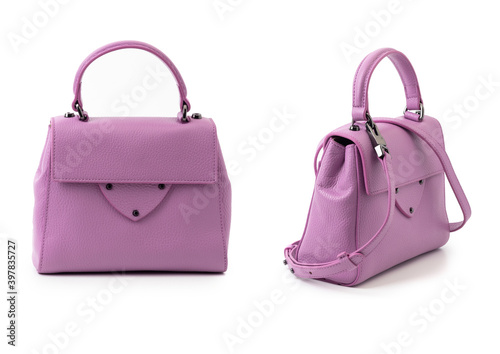 purple leather women purse isolated on white background