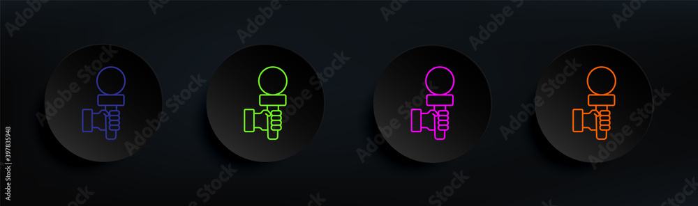 microphone in hands dark badge color set. Simple thin line, outline vector of interview icons for ui and ux, website or mobile application microphone in hands dark badge color set. Simple thin line, outline vector of interview icons for ui and ux, website or mobile application