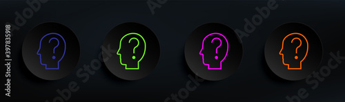 questions in head dark badge color set. Simple thin line, outline vector of interview icons for ui and ux, website or mobile application