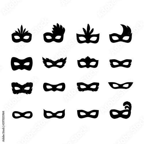 Festive carnival masks silhouette set vector illustration isolated on white background.