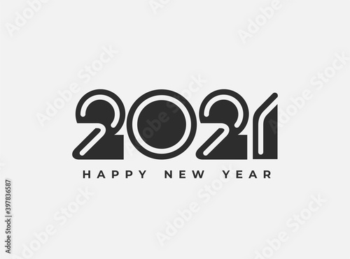 2021 Happy New Year logo text rounded black color. 2021 number design template.