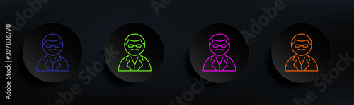 scientist dark badge color set. Simple thin line, outline vector of Scientifics study icons for ui and ux, website or mobile application