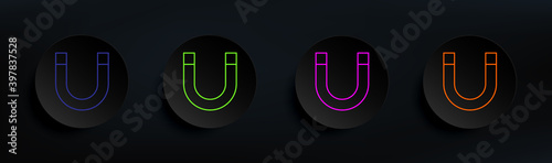 magnet dark badge color set. Simple thin line, outline vector of Scientifics study icons for ui and ux, website or mobile application