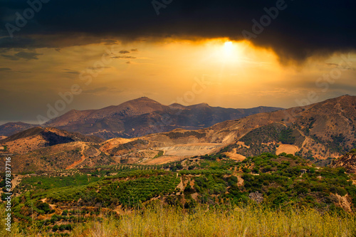 Landscape on the island of Crete (Greece) during a dramatic sunset