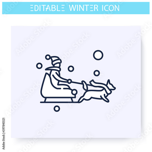 Dog sledding line icon. Man slides with dog sled. Winter holidays and leisure concept. Sport, hobby. Isolated vector illustration. Editable stroke 