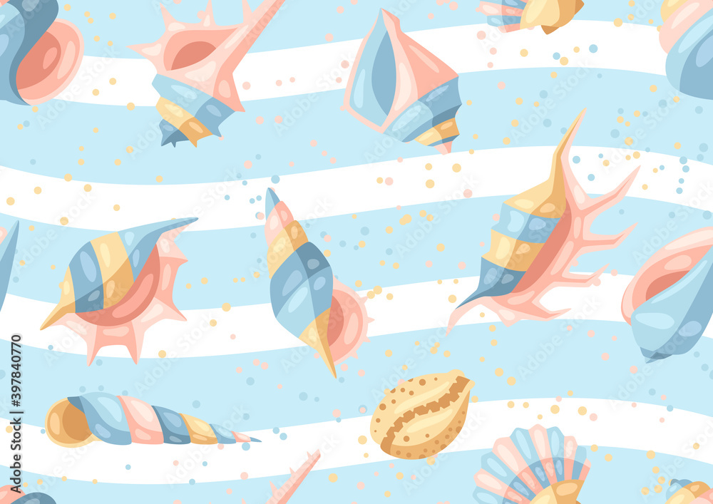 Seamless pattern with seashells. Seamless pattern with seashells.