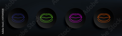 Lips botox enlarge augment dark badge color set. Simple thin line, outline vector of anti agies icons for ui and ux, website or mobile application