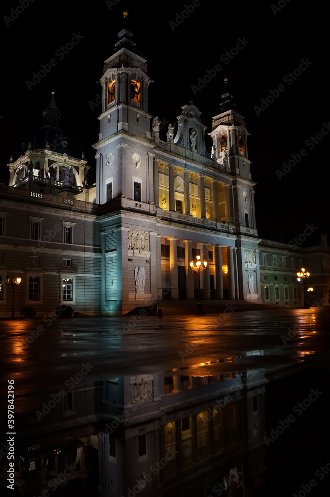 Almudena Cathedral in the night, Madrid, Spain
