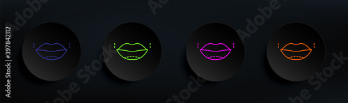 Lips botox enlarge augment dark badge color set. Simple thin line, outline vector of anti agies icons for ui and ux, website or mobile application