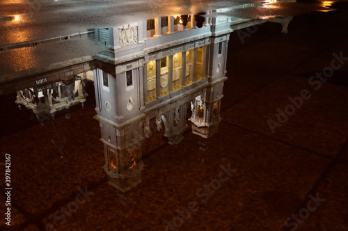 Reflection of Almudena Cathedral, Madrid, Spain