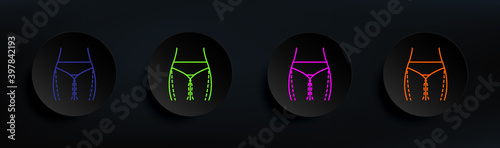Beauty, cellulite leg thin dark badge color set. Simple thin line, outline vector of anti agies icons for ui and ux, website or mobile application